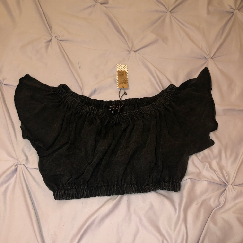 Dark grey off the shoulder crop top